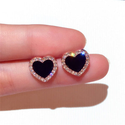 Cute Korean Earrings Heart Bling Zircon Stone Rose Gold Color Stud Earring for Women Fashion Jewelry 2021 New Gift