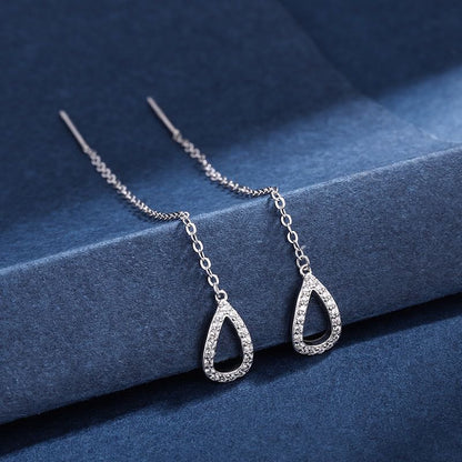 Drop Ear Line Long Hanging Earrings For Women Rose Gold Color Zircon Crystal Piercing Threader Earing Ear Accessories Jewelry